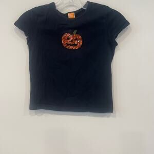 Halloween Sequin Pumpkin Black T-Shirt Sz M (7/8 )